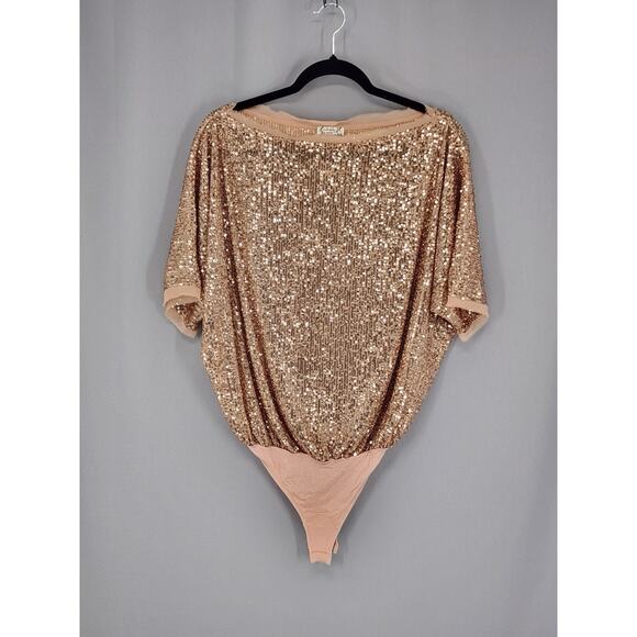 Free People Intimately Bodysuit Pink Small Sequin Super Shine Fairy Dainty Boho - Picture 1 of 10
